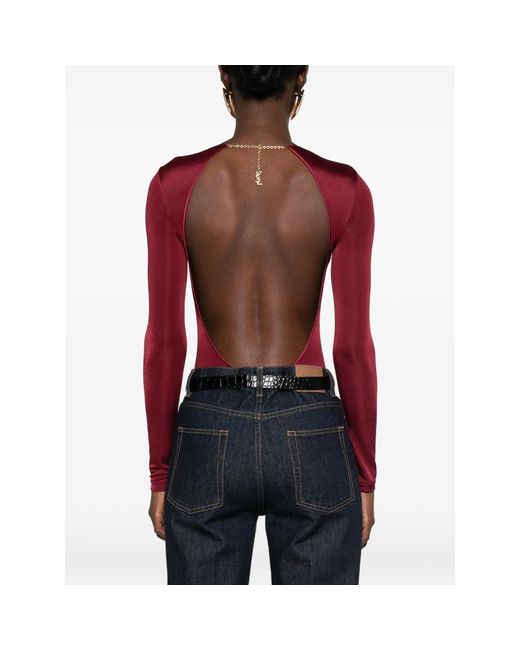 Saint Laurent Red Open-Back Long-Sleeve Bodysuit