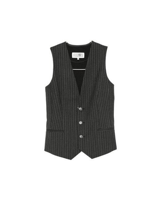 MM6 by Maison Margiela Black Pinstripe-Pattern Sleeveless Waistcoat