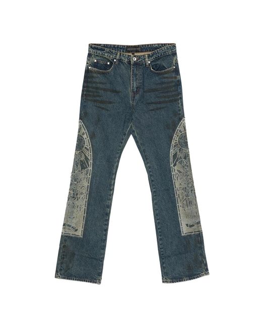 Who Decides War Blue Graphic-Panel Jeans for men