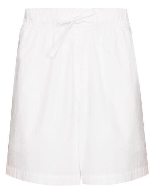 Tekla White High-Waisted Drawstring Poplin Shorts