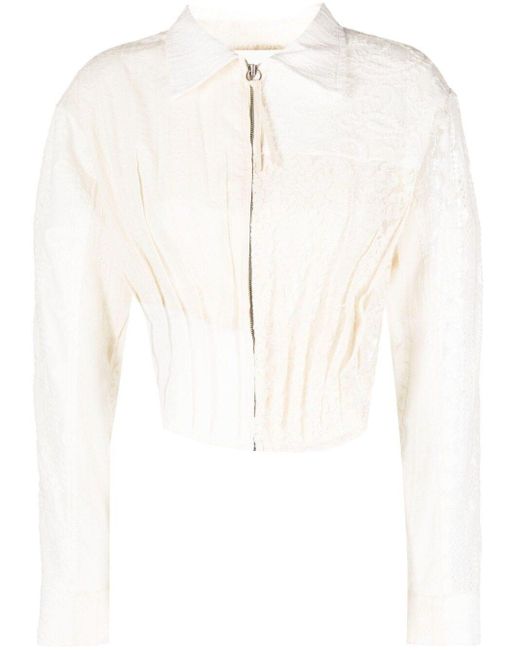 ANDERSSON BELL White Corseted Lace Zip-Up Shirt
