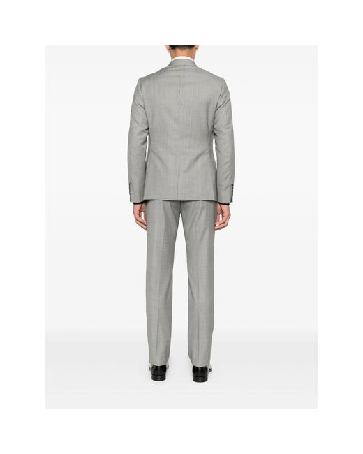 Reveres 1949 Gray Double-Breasted Checked-Pattern Suit for men