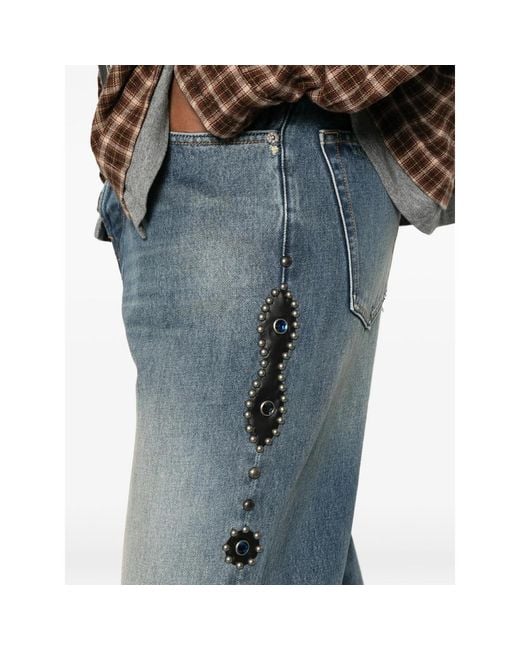 HTC Blue Stud-Embellishment Jeans for men