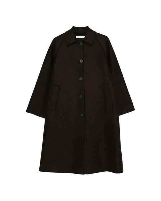 Harris Wharf London Black Balmacaan Button-Front Raglan-Sleeve Coat