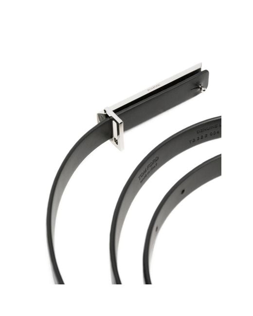 Tom Ford Black Crocodile-Effect Plaque-Buckle Belt for men