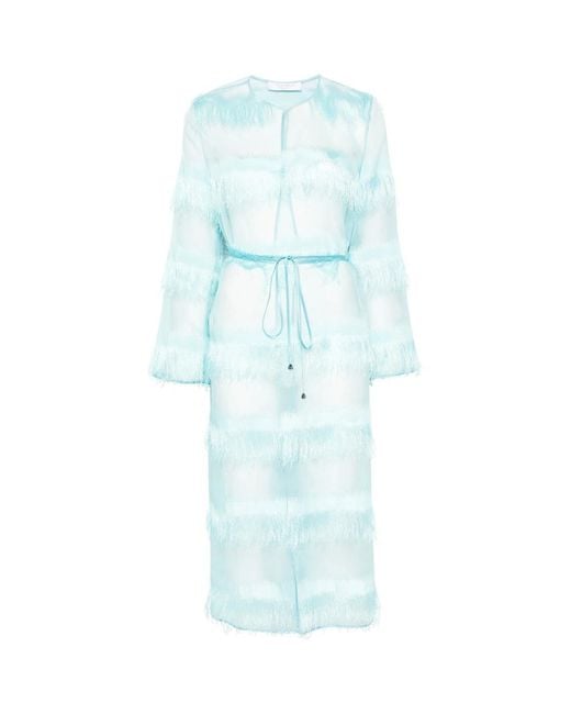 DE SANTIS Blue Fringe-Detailed Coat