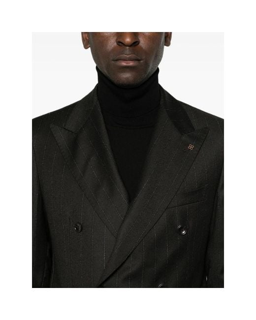 Tagliatore Black Stripe-Pattern Double-Breasted Suit for men