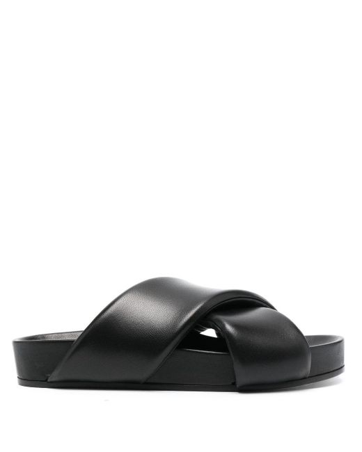Jil Sander Black Crossover-Strap Leather Sandals for men