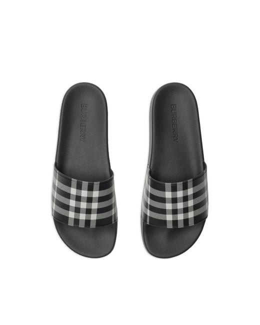 Burberry Black Checkered Slides for men