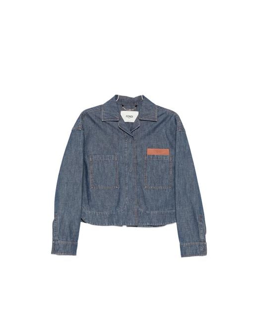 Fendi Blue Logo-Patch Patch-Pocket Jacket