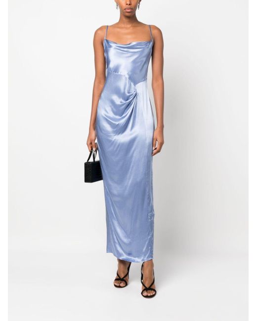 Suboo Blue Millenia Cowl-Neck Draped Maxi Dress
