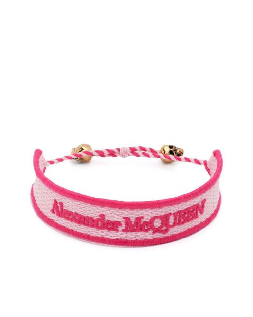 Alexander McQueen Pink Skull-embellished Logo Bracelet