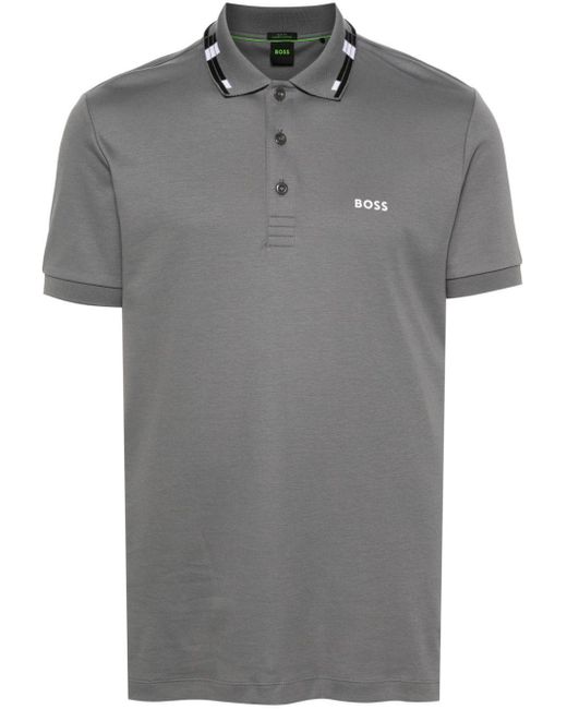 Boss Gray Logo-Lettering Polo Shirt for men