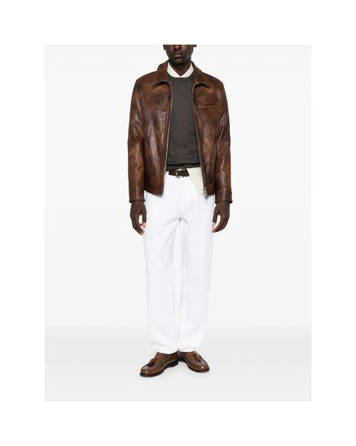 Dondup Brown Distressed Leather Jacket for men