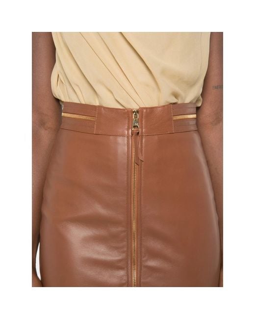 Elisabetta Franchi Brown Zip-Detail Midi Pencil Skirt