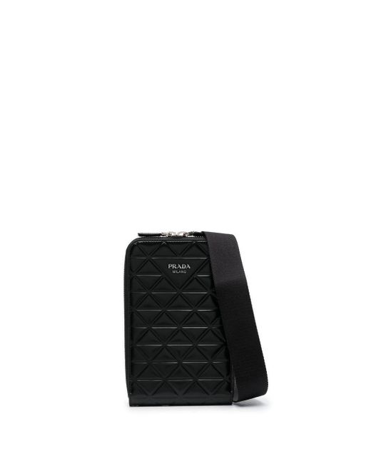 Prada Black Triangle-Logo Leather Phone Case for men