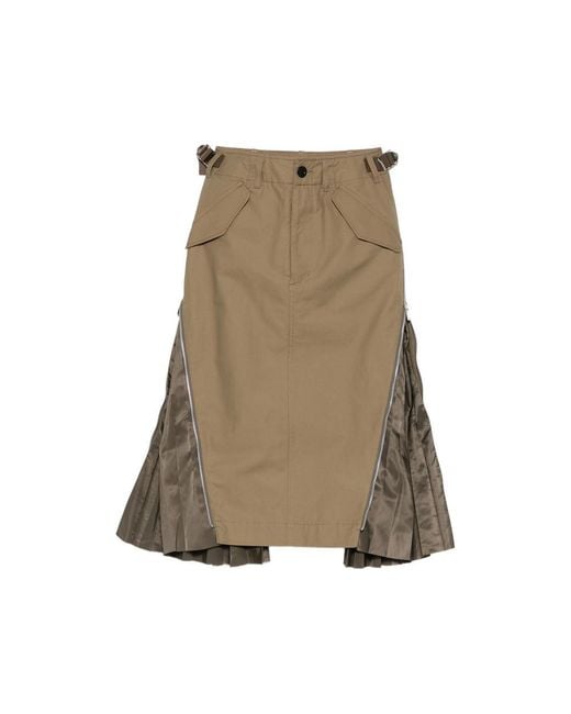 Sacai Natural Zip-Detail Midi Skirt