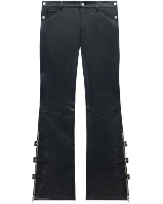 Courreges Blue Buckle-Detailed Flared Leather Trousers for men