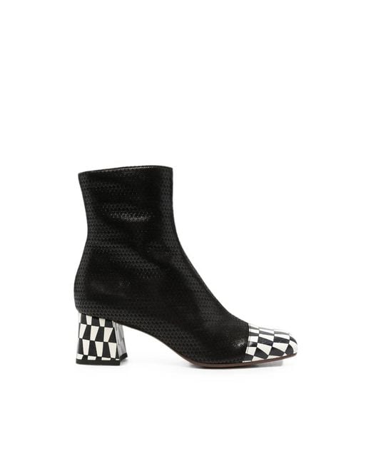 Chie Mihara Black Volkiara Snake-Effect Checkerboard Ankle Boots