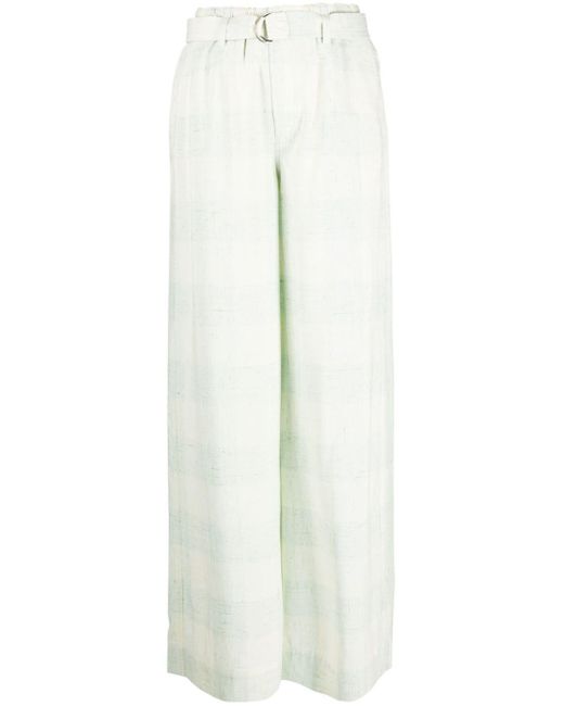 Rodebjer White Checked Belted Palazzo Trousers