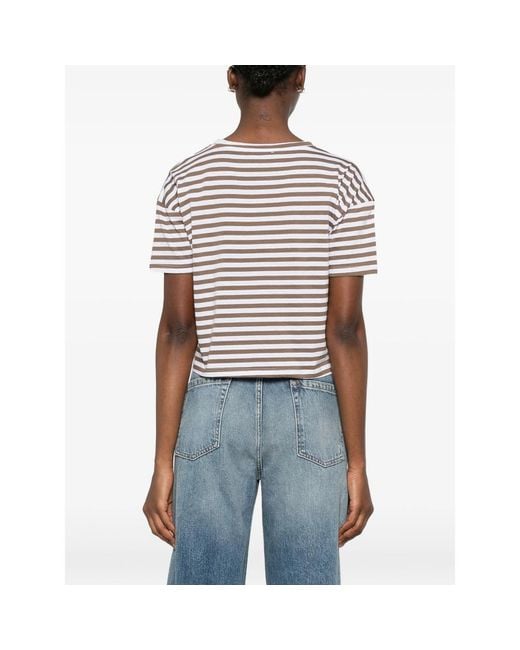 Aragona White Striped V-Neck T-Shirt