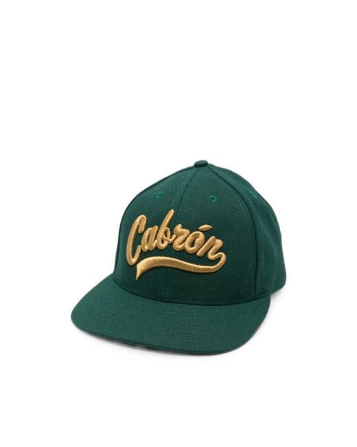 Willy Chavarria Green Embroidered Flat-Peak Cap for men