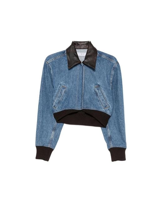 IRO Blue Cropped Contrast-Collar Jacket
