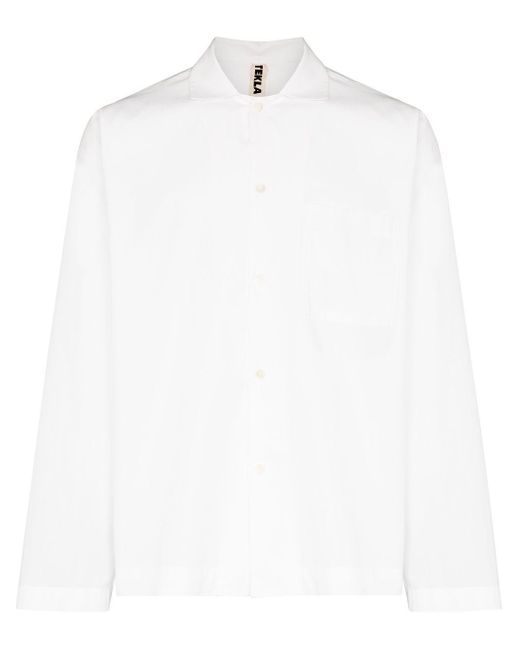 Tekla White Buttoned Poplin Pajama Shirt