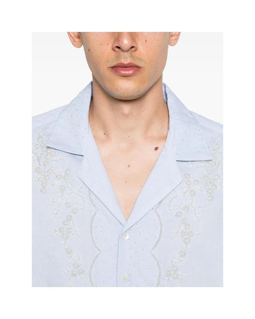 BAZISZT Blue Mord Floral-Embroidered Shirt for men
