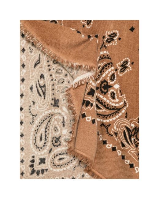 Kujten Brown Hachiko Bico Paisley-Print Frayed Scarf