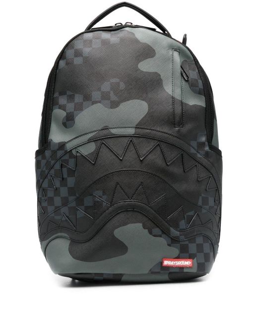 Sprayground Gray Camouflage Graphic-print Backpack for men