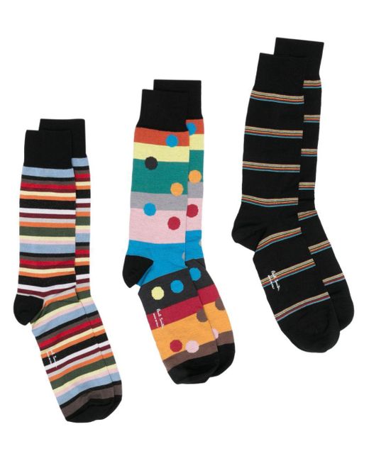 PS by Paul Smith Black Logo-Print Socks (Set Of Three) for men