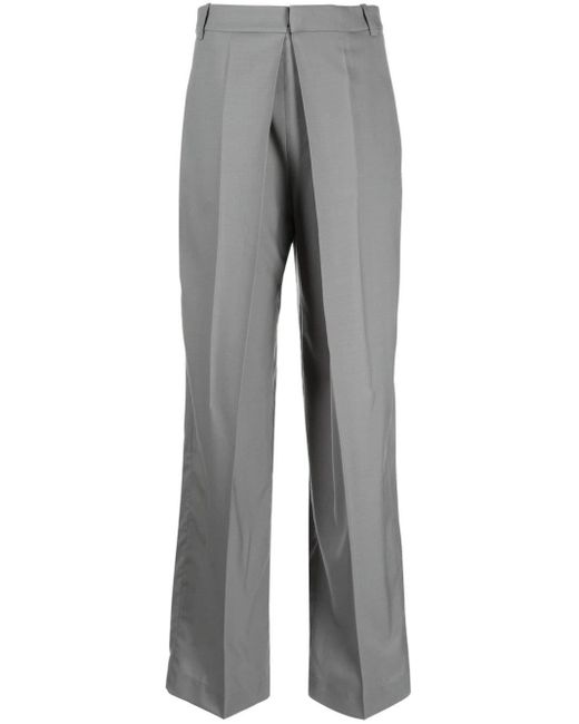 Low Classic Gray Pleated Wool Tailored Trousers