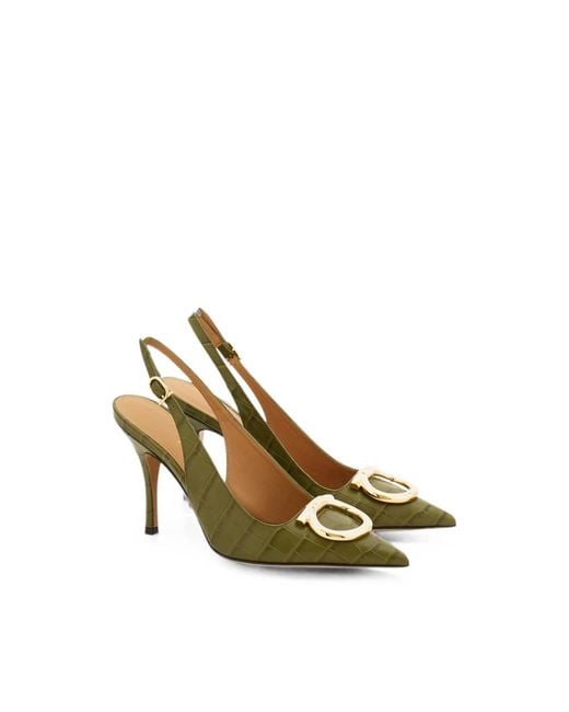 Ferragamo Green Maxi Gancini Slingback Pumps