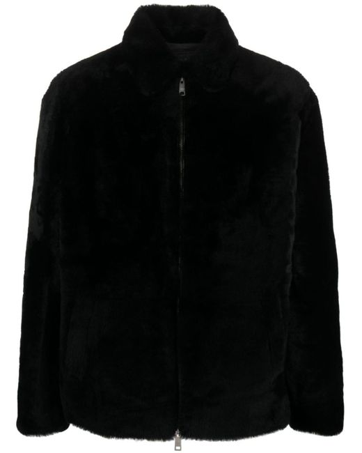Prada Black Triangle-logo Shearling Jacket for men