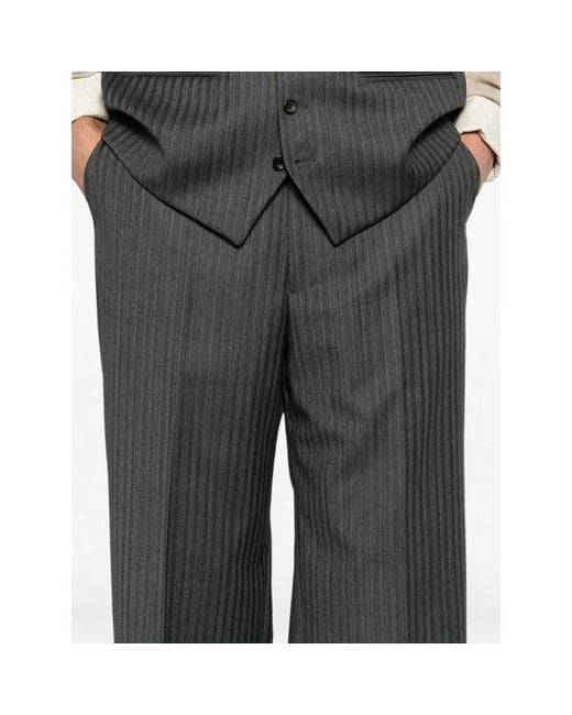 Reveres 1949 Gray Pinstripe-Pattern Straight-Leg Trousers for men