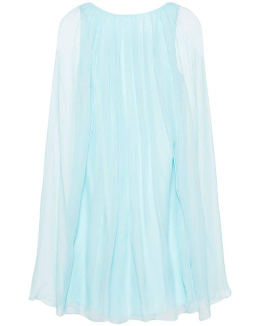 Max Mara Blue Sheer-overlay Silk Cape Dress