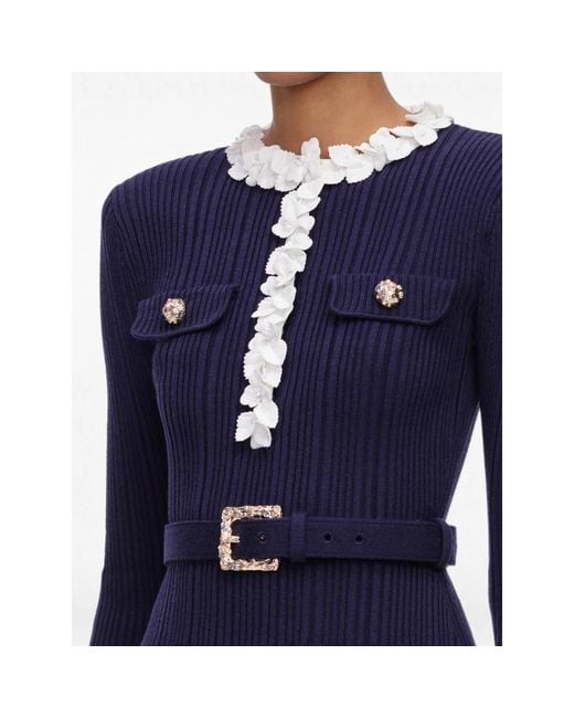 Self-Portrait Blue Flower Rib Knit Mini Dress