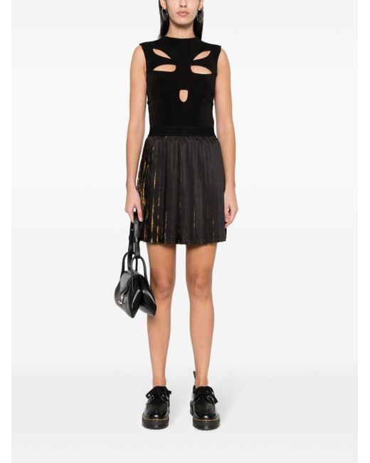 Versace Black Watercolour Couture-Print Pleated Miniskirt