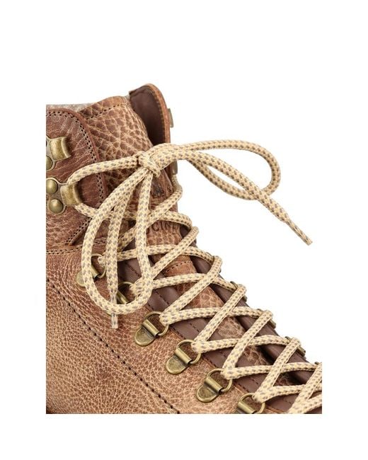 Brunello Cucinelli Brown Grained Calfskin Mountain-Style Boots With Wool And Cashmere Insert for men