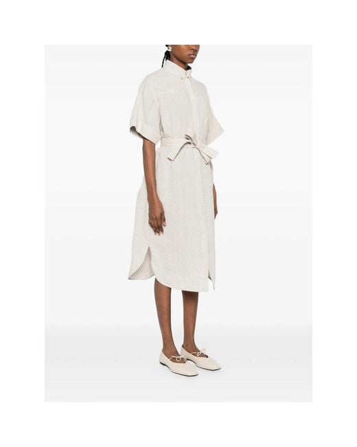Panicale White Belted Shirt Midi Dress