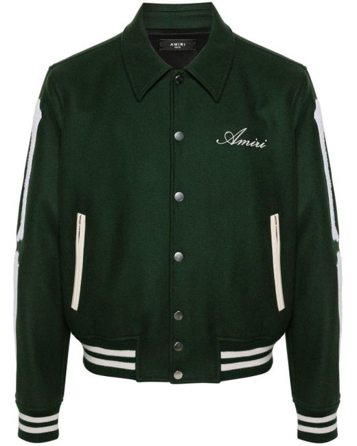 Amiri Green Bone-Patches Felted Jacket for men