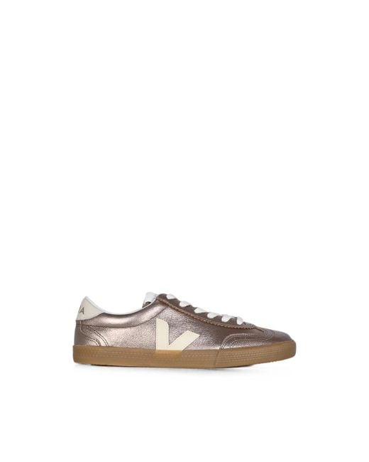 Veja Brown Volley Metallic Leather Sneakers
