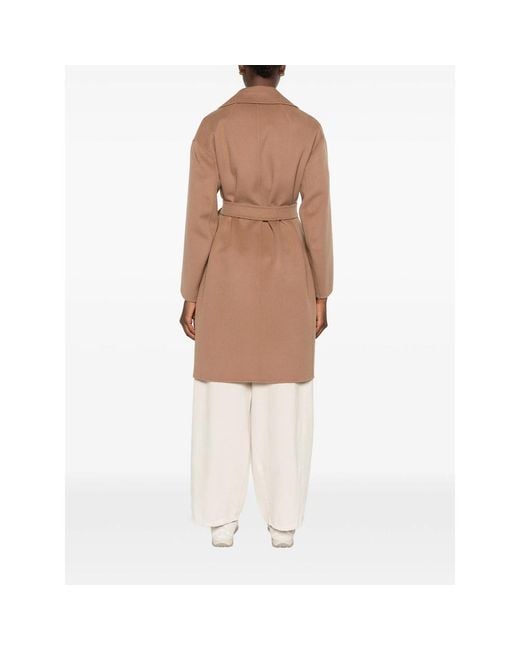 Max Mara Brown Velo Belted Notch-Lapel Coat