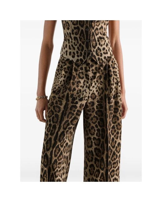 Dolce & Gabbana Brown Leo-Print Wool Trousers