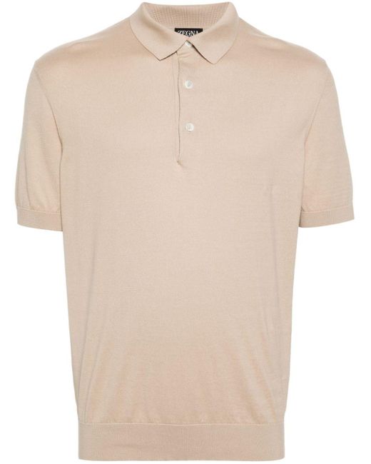 Zegna Natural Fine-Knit Cotton Polo Shirt for men
