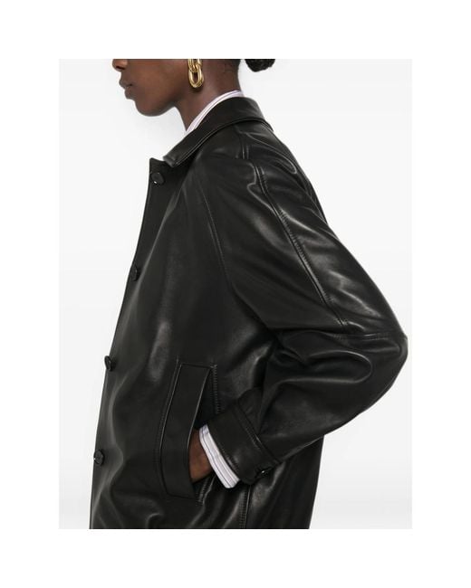 SANTORO Black Button-Up Leather Jacket