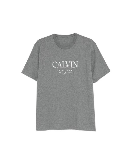 Calvin Klein Gray Logo Print Crew Neck T-Shirt for men