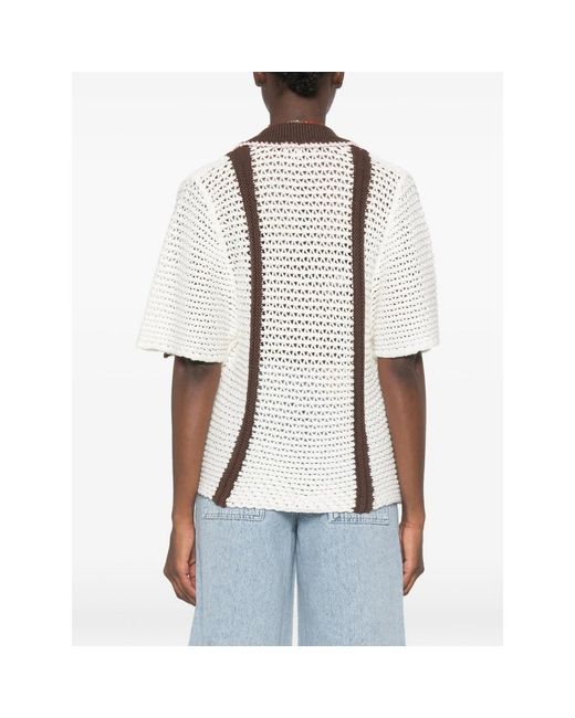 Stine Goya White Crochet-Knit Striped Cardigan