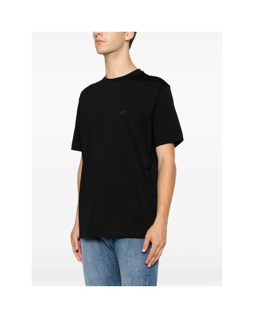 Emporio Armani Black Logo-Embroidered T-Shirt for men